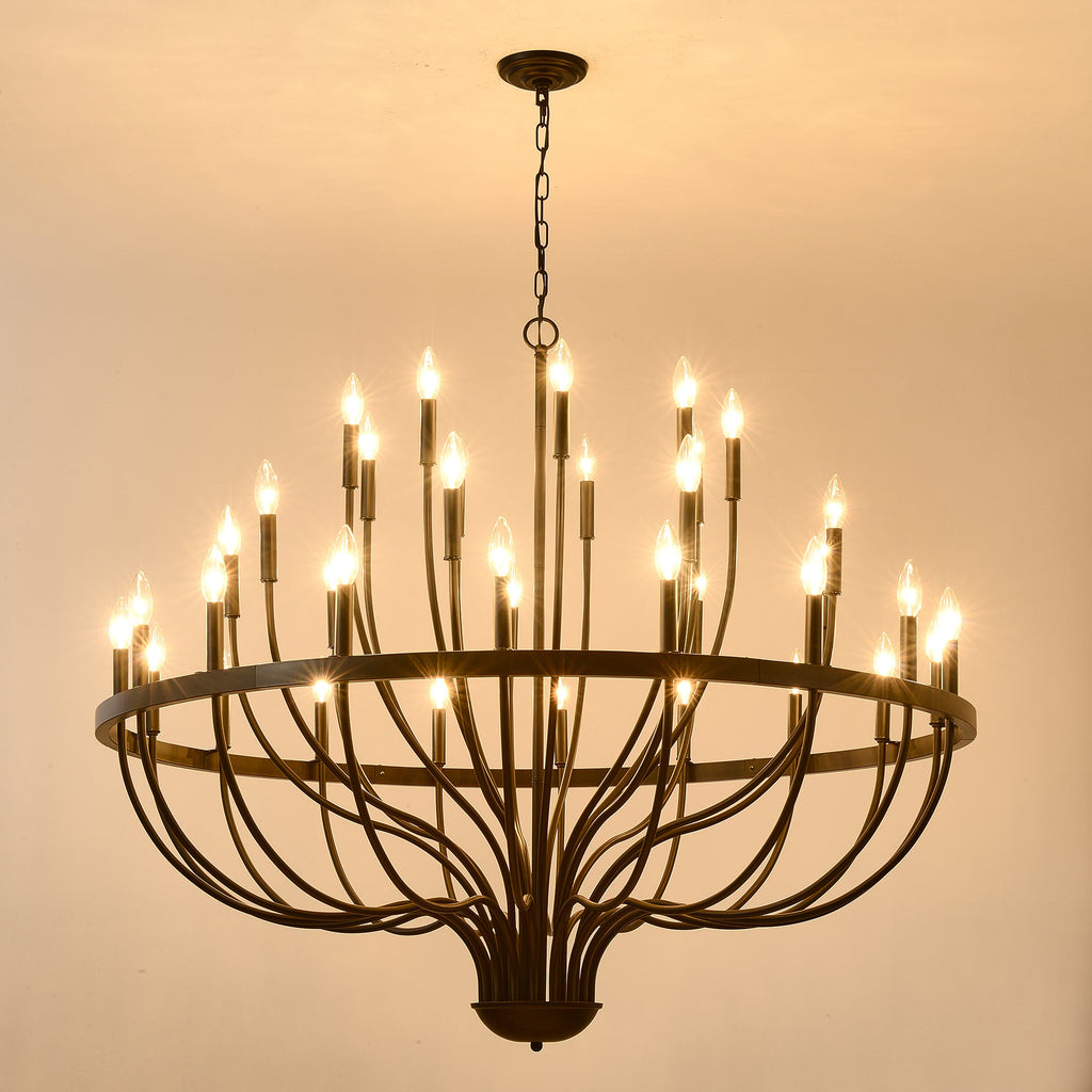 Chandelier 36-Light Black Industrial Iron Candle Farmhouse Pendant