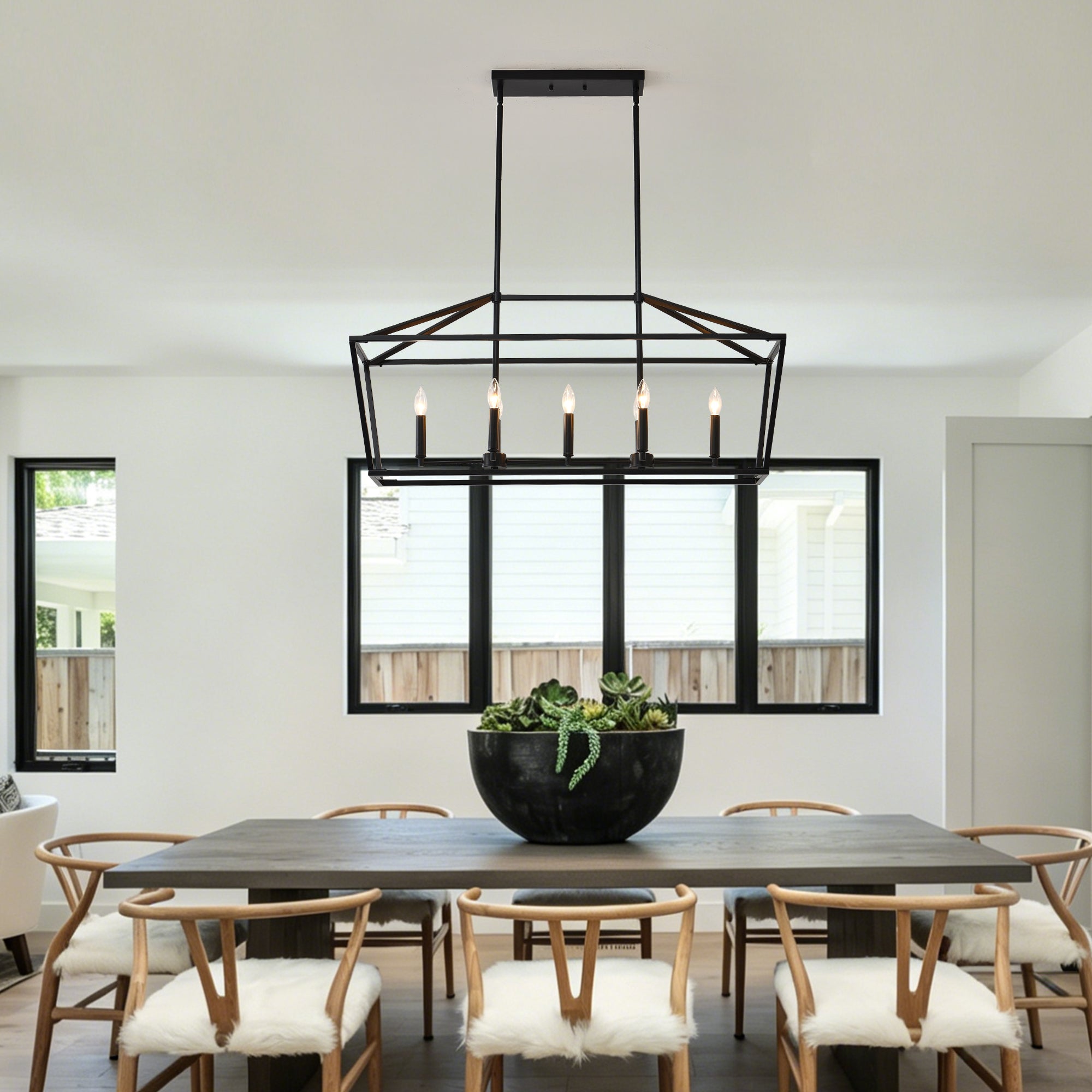 Chandelier Industrial Linear 5-Light Matte Black Metal Pendant 39 In