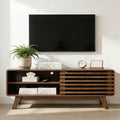 TV Stand Walnut MDF Slatted Sliding Door Fits 50 In TV Cable Management