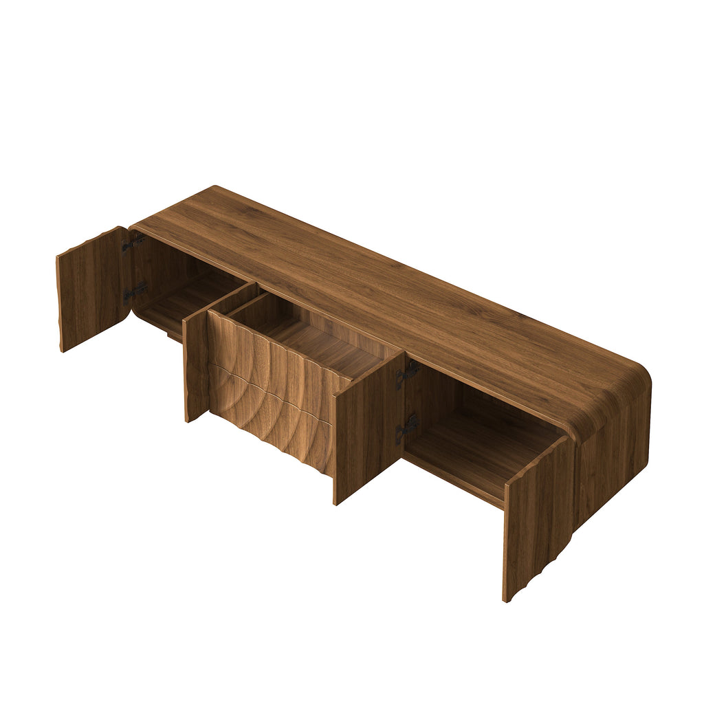 Mid-Century Walnut TV Stand Floating Base for 85" TVs