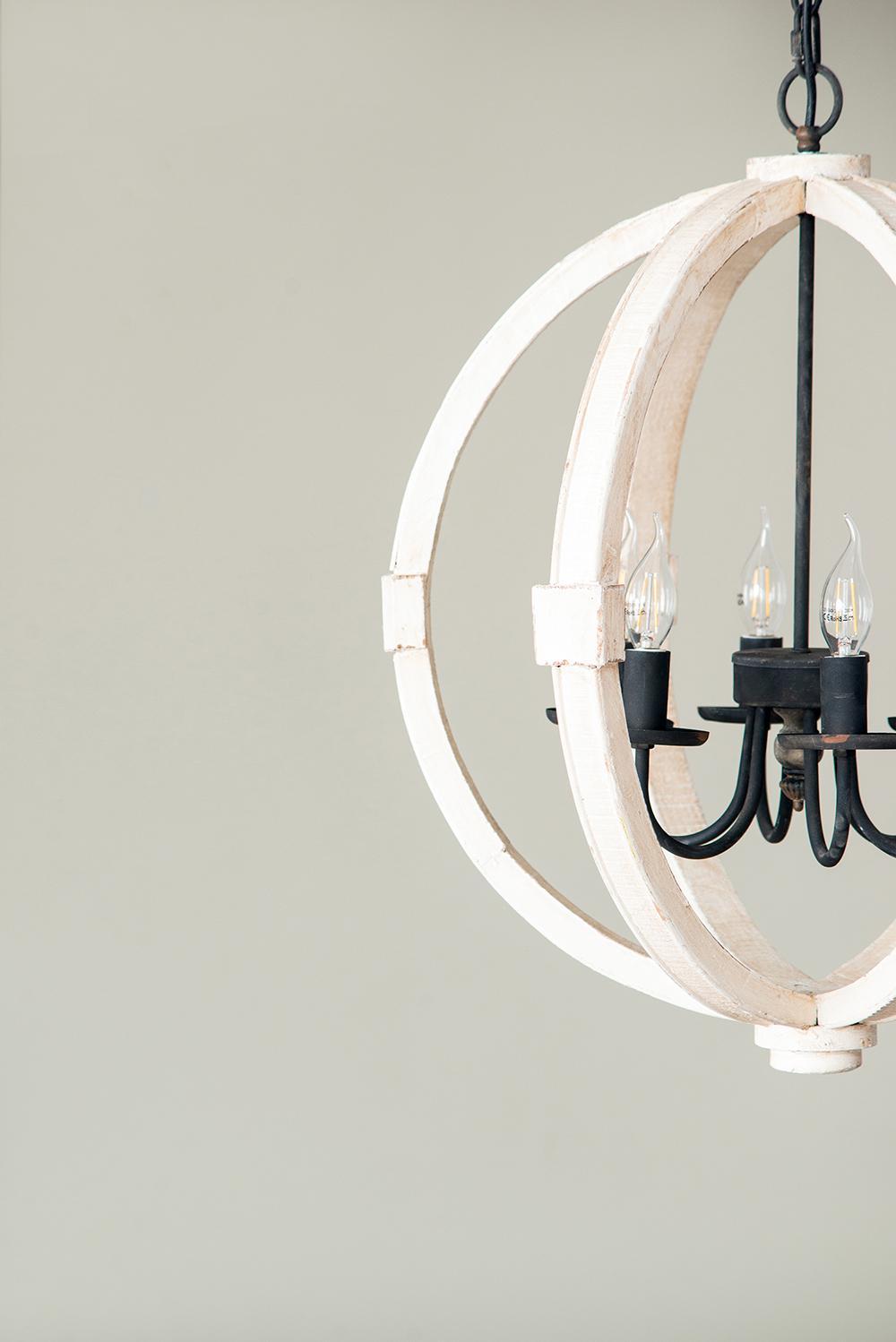 Chandelier Antique Cream 6-Light Pine Wood Iron 22.5 In 26 In