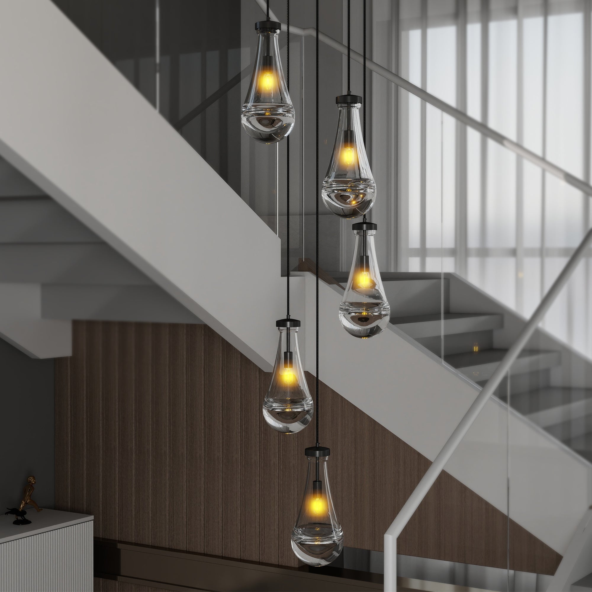 Chandelier 5-Light Cluster Pendant Black High Ceiling Adjustable E12