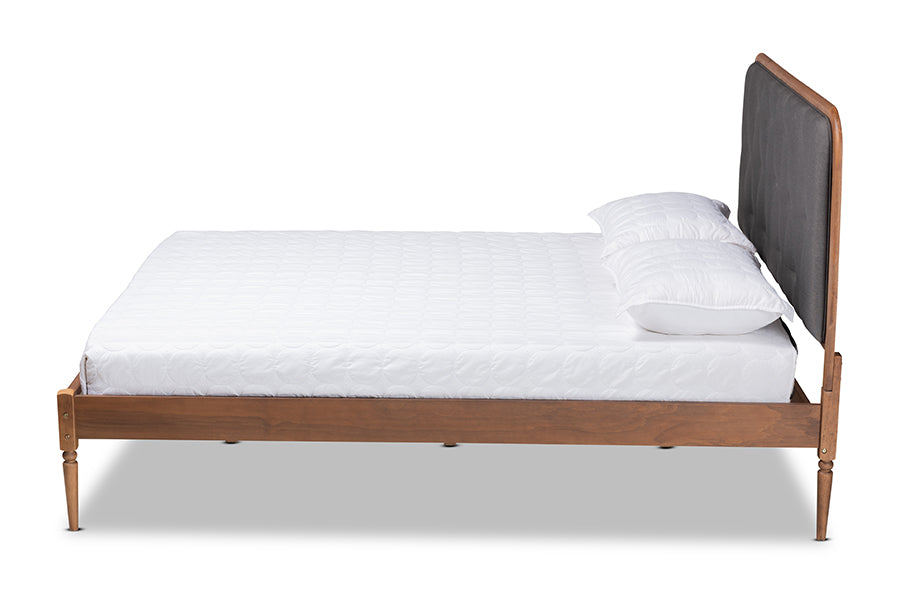 Baxton Studio Diantha Classic and Traditional Dark Grey Fabric Upholstered and Walnut Brown Finished Wood King Size Platform Bed