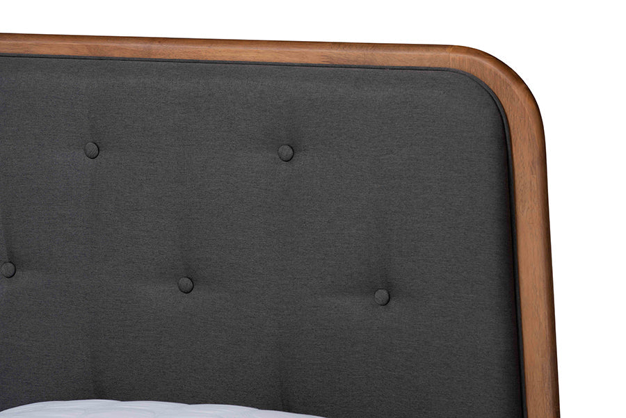 Baxton Studio Diantha Classic and Traditional Dark Grey Fabric Upholstered and Walnut Brown Finished Wood King Size Platform Bed
