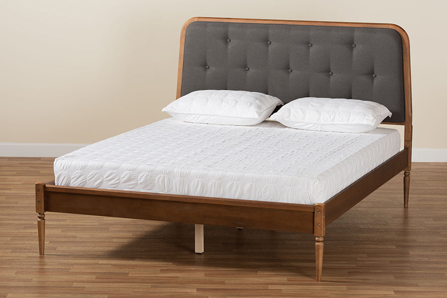 Baxton Studio Diantha Classic and Traditional Dark Grey Fabric Upholstered and Walnut Brown Finished Wood King Size Platform Bed