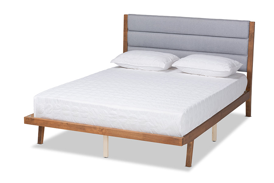 Baxton Studio Jarlan Modern and Contemporary Transitional Grey Fabric Upholstered and Walnut Brown Finished Wood King Size Platform Bed