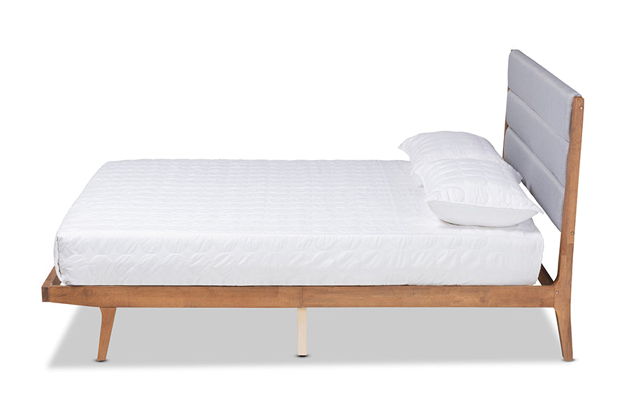 Baxton Studio Jarlan Modern and Contemporary Transitional Grey Fabric Upholstered and Walnut Brown Finished Wood King Size Platform Bed