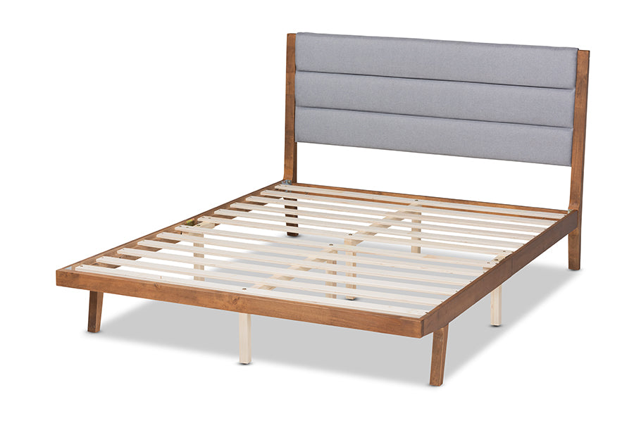 Baxton Studio Jarlan Modern and Contemporary Transitional Grey Fabric Upholstered and Walnut Brown Finished Wood King Size Platform Bed