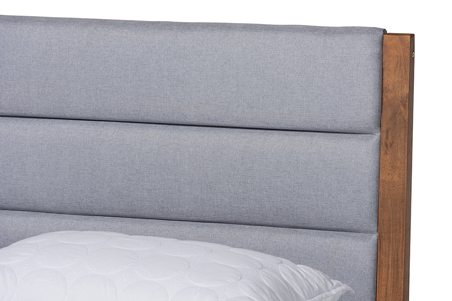 Baxton Studio Jarlan Modern and Contemporary Transitional Grey Fabric Upholstered and Walnut Brown Finished Wood King Size Platform Bed