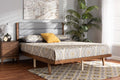 Baxton Studio Jarlan Modern and Contemporary Transitional Grey Fabric Upholstered and Walnut Brown Finished Wood King Size Platform Bed