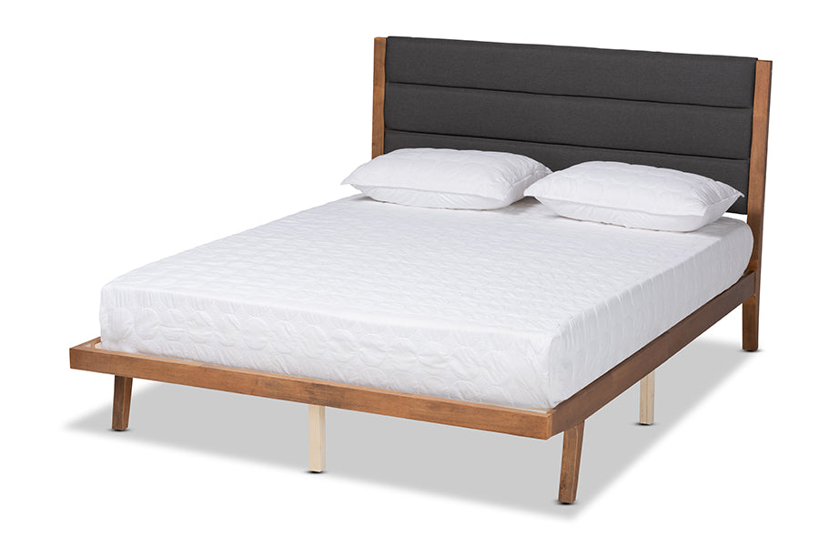 Baxton Studio Jarlan Modern and Contemporary Transitional Charcoal Fabric Upholstered and Walnut Brown Finished Wood Queen Size Platform Bed
