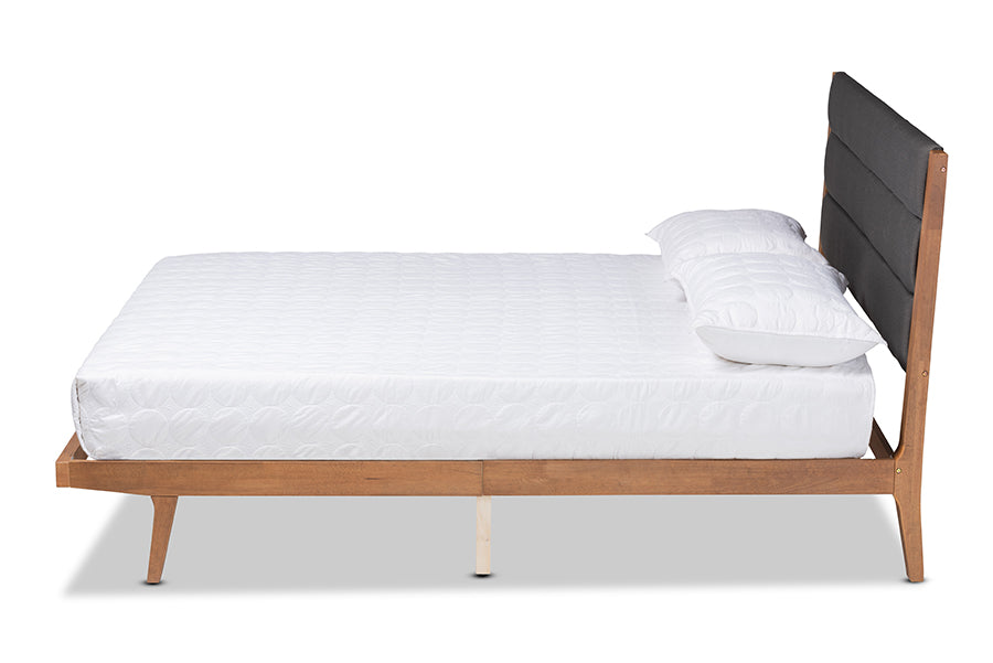 Baxton Studio Jarlan Modern and Contemporary Transitional Charcoal Fabric Upholstered and Walnut Brown Finished Wood King Size Platform Bed