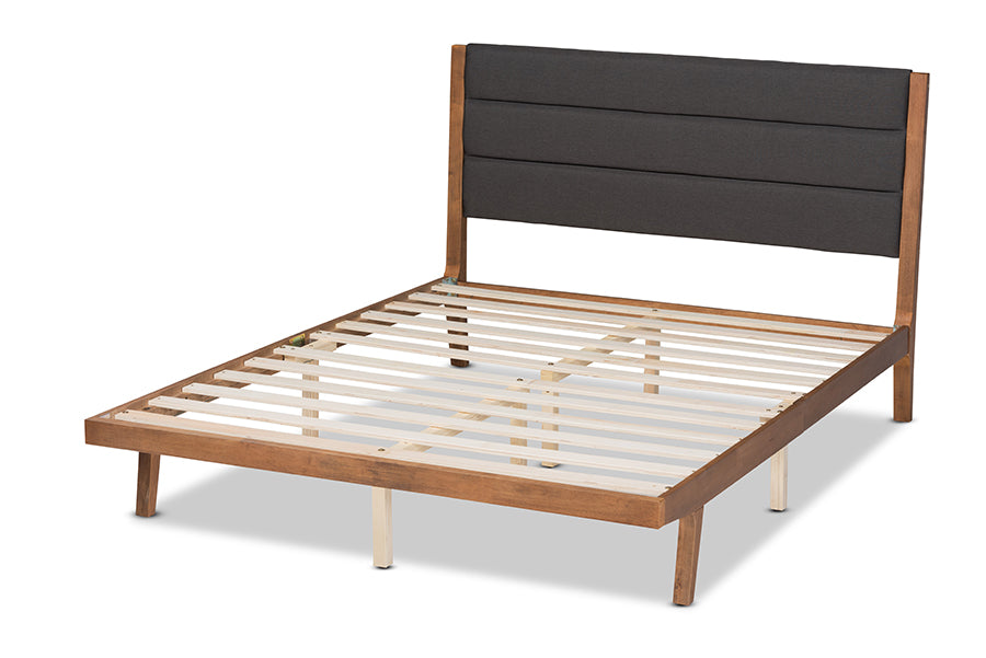 Baxton Studio Jarlan Modern and Contemporary Transitional Charcoal Fabric Upholstered and Walnut Brown Finished Wood King Size Platform Bed
