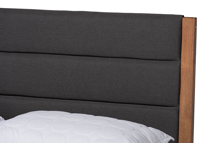 Baxton Studio Jarlan Modern and Contemporary Transitional Charcoal Fabric Upholstered and Walnut Brown Finished Wood King Size Platform Bed