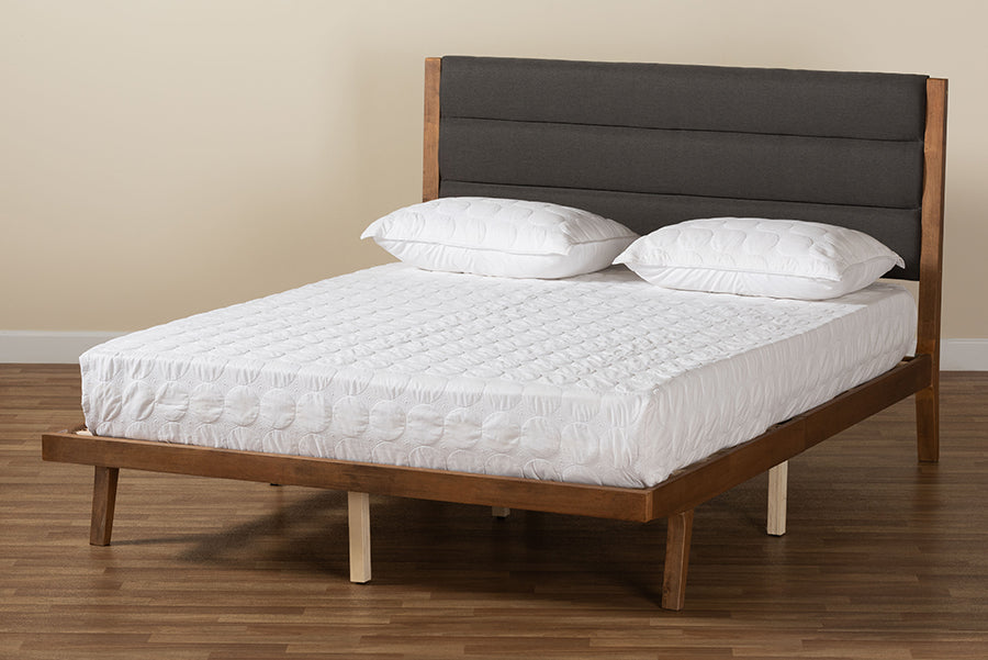 Baxton Studio Jarlan Modern and Contemporary Transitional Charcoal Fabric Upholstered and Walnut Brown Finished Wood Queen Size Platform Bed