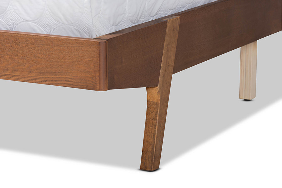 Baxton Studio Senna Mid-Century Modern Grey Fabric Upholstered and Walnut Brown Finished Wood King Size Platform Bed