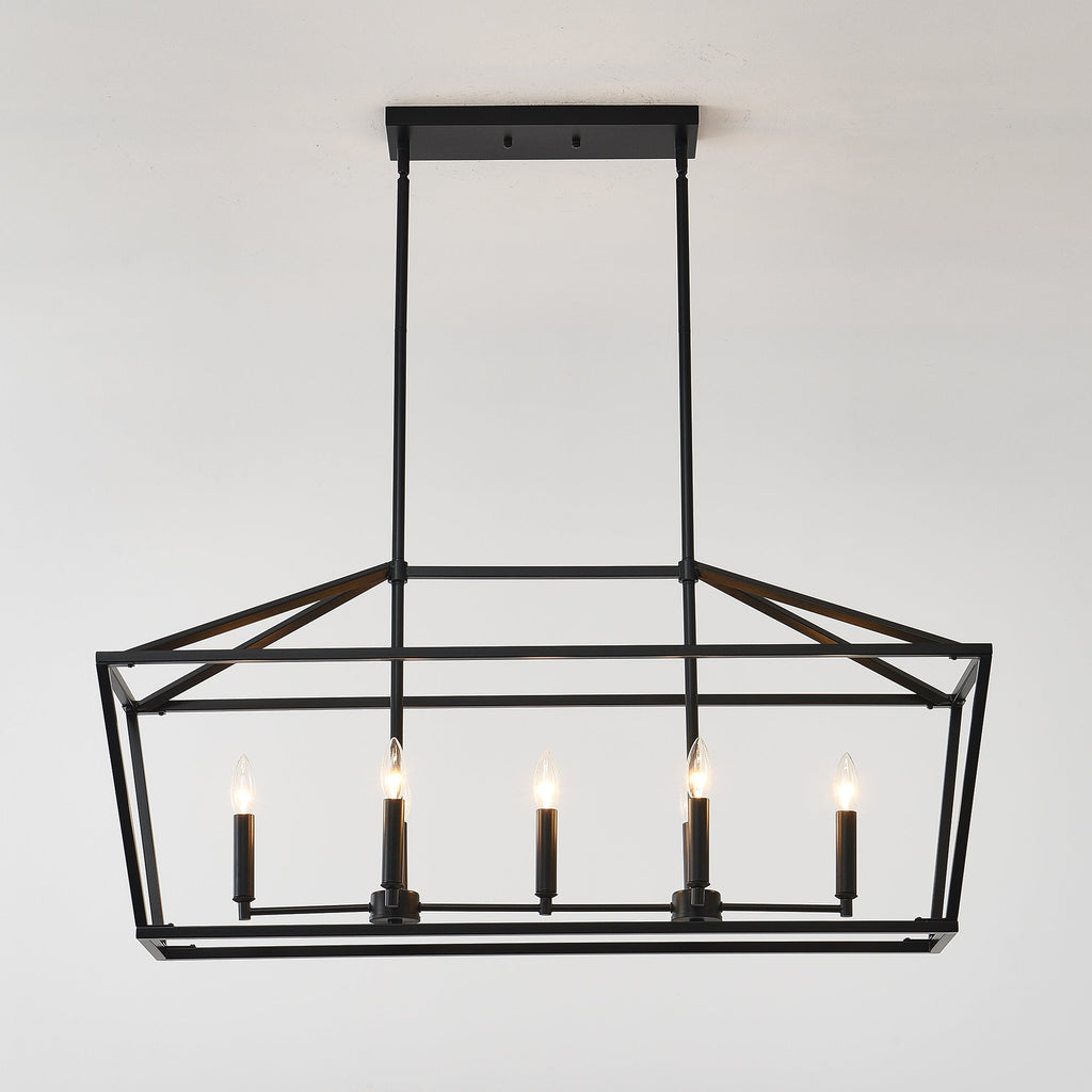 Chandelier Industrial Linear 5-Light Matte Black Metal Pendant 39 In