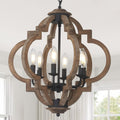 Chandelier Farmhouse 6-Light Rustic Wood Black Pendant Kitchen Island