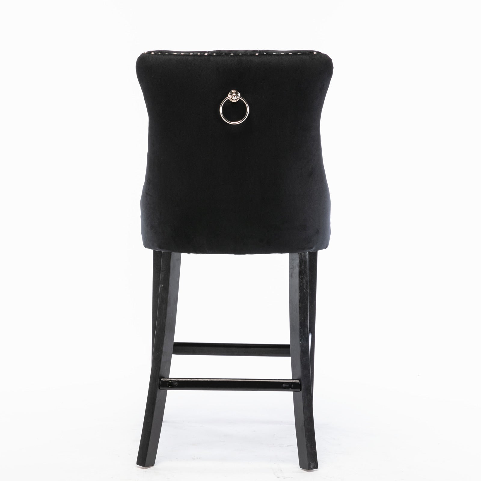 Contemporary Velvet Upholstered Barstools Button Tufted with Wood Legs, Set of 2, Black