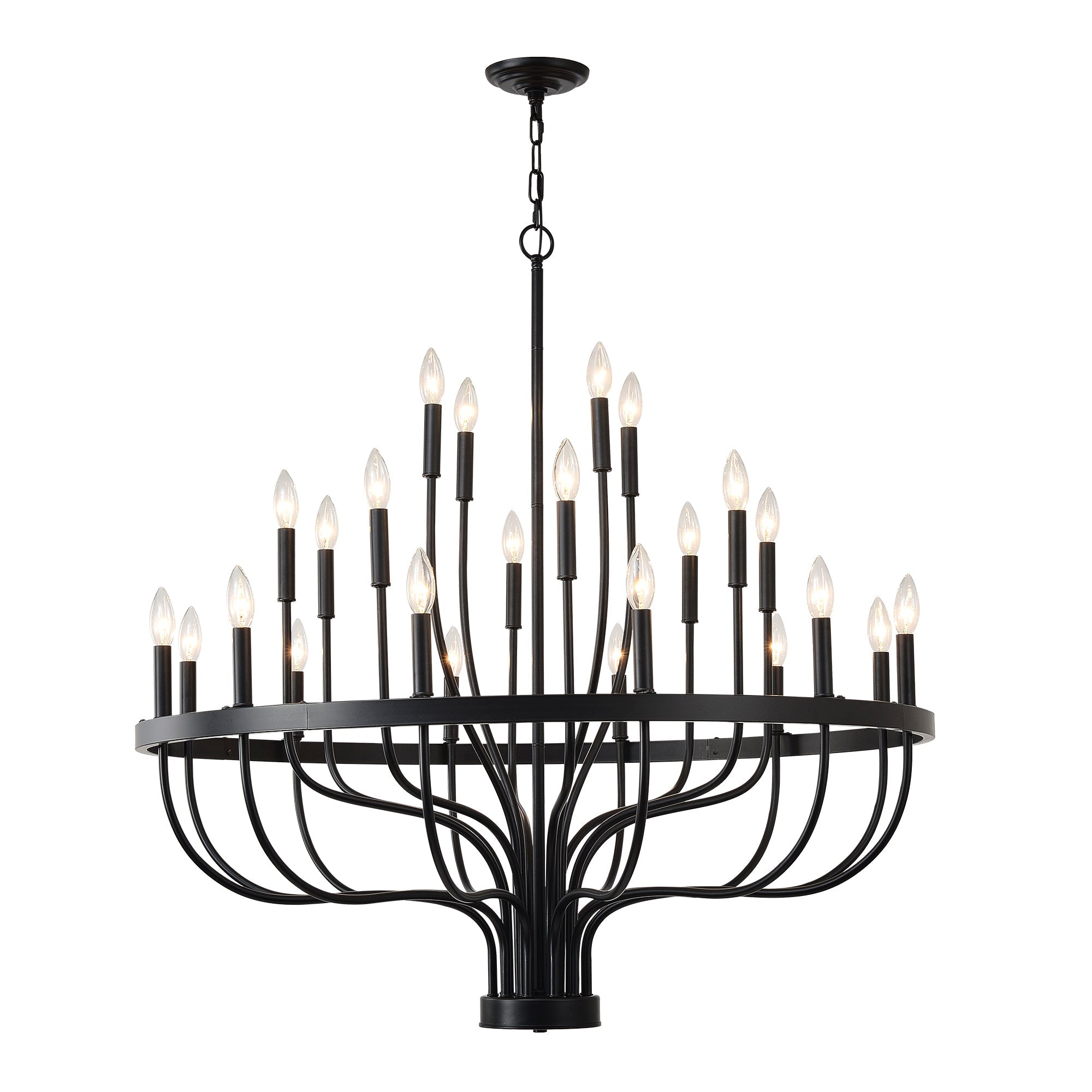 Chandelier 36-Light Black Industrial Iron Candle Farmhouse Pendant