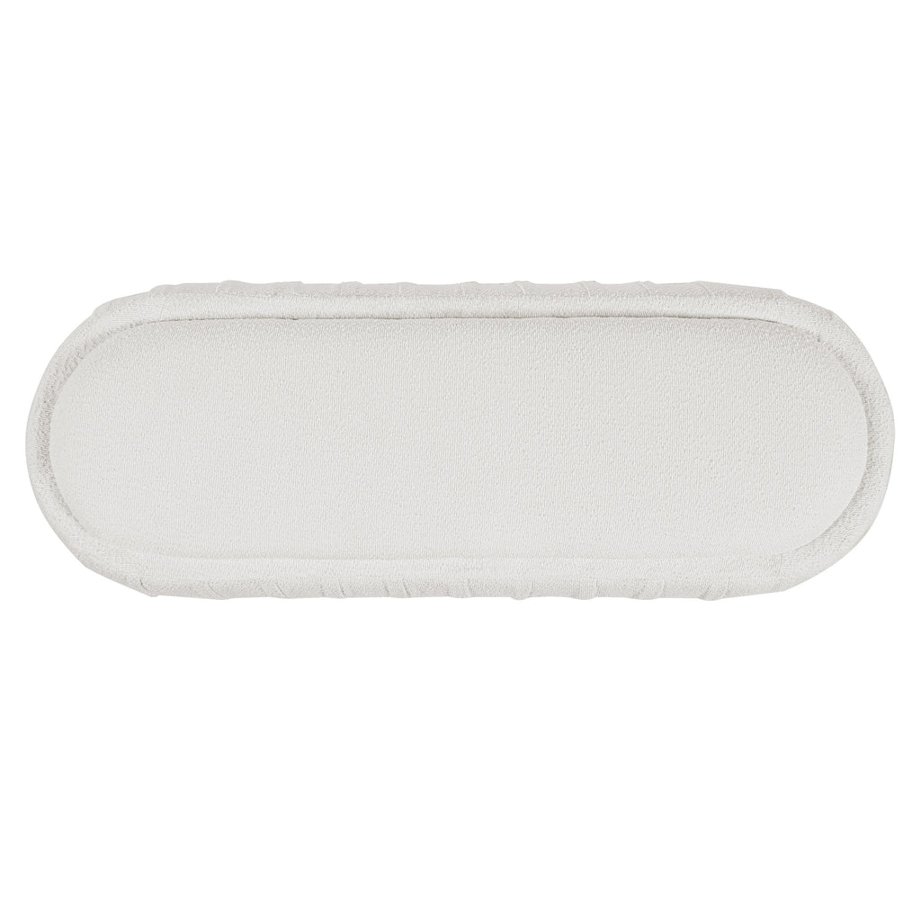 Upholstered Oval Ottoman White Boucle Fabric Rubberwood Legs