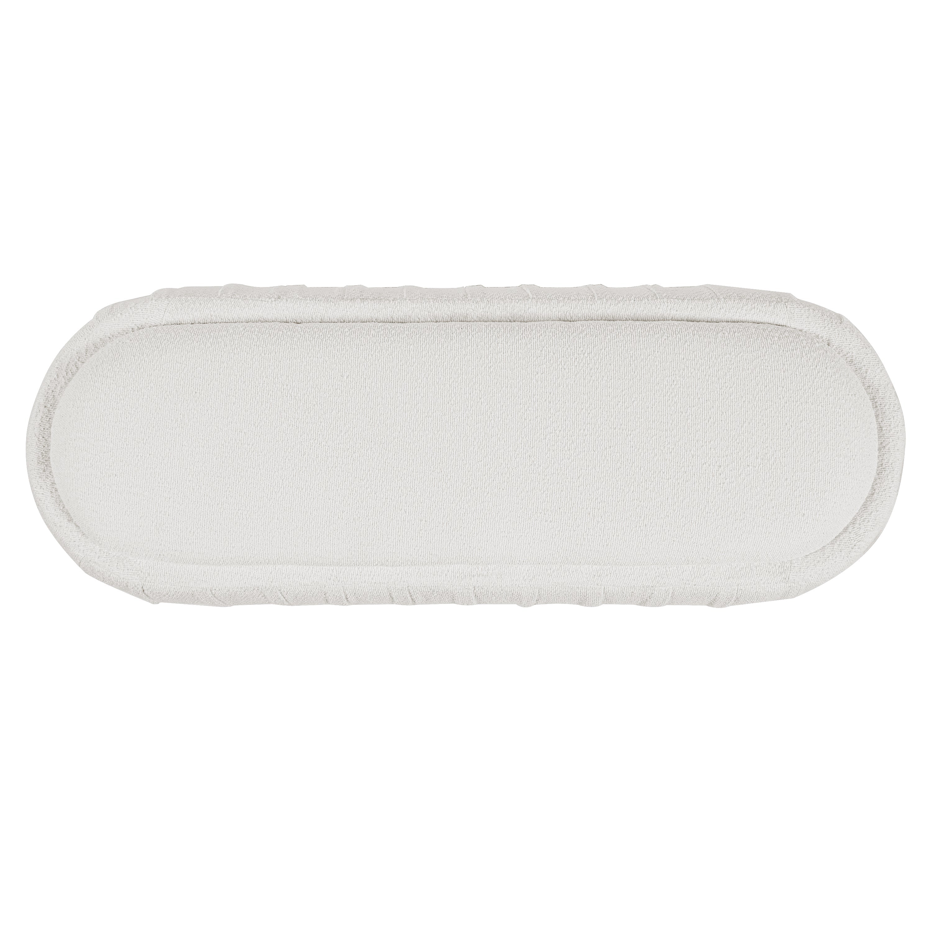 Upholstered Oval Ottoman White Boucle Fabric Rubberwood Legs