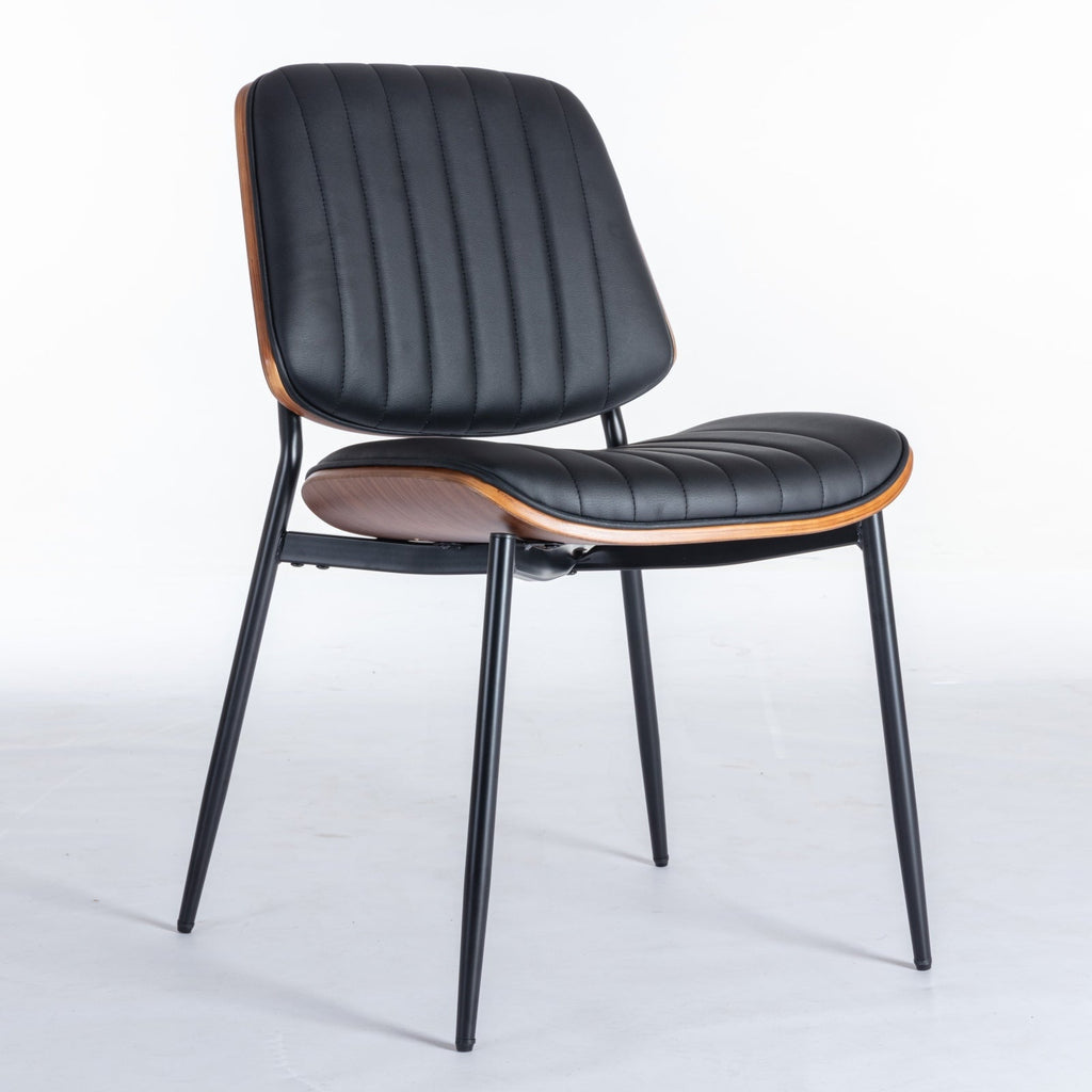 Dining Chairs Set of 2 Mid Century Modern Retro Faux Leather Chair with Walnut