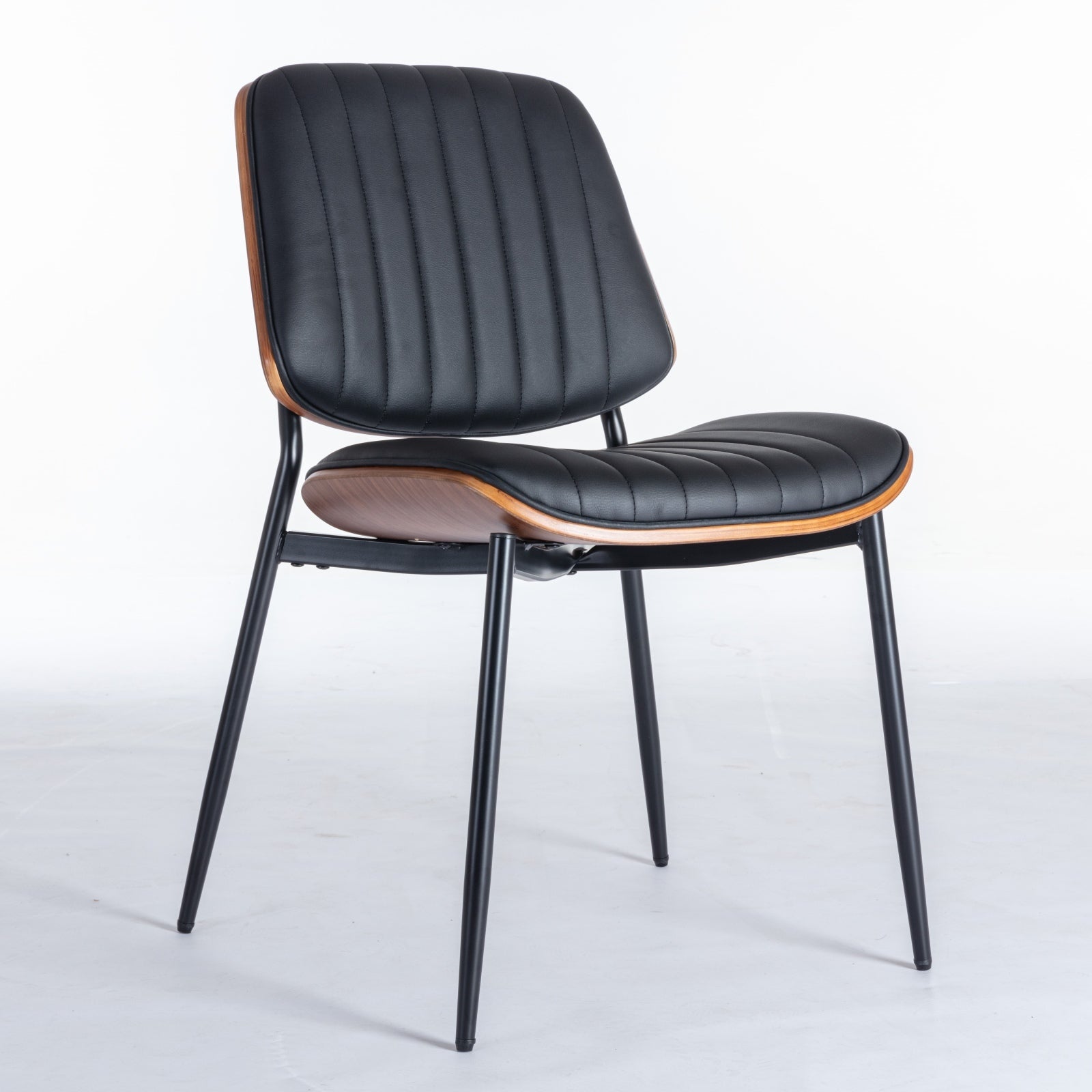 Dining Chairs Set of 2 Mid Century Modern Retro Faux Leather Chair with Walnut
