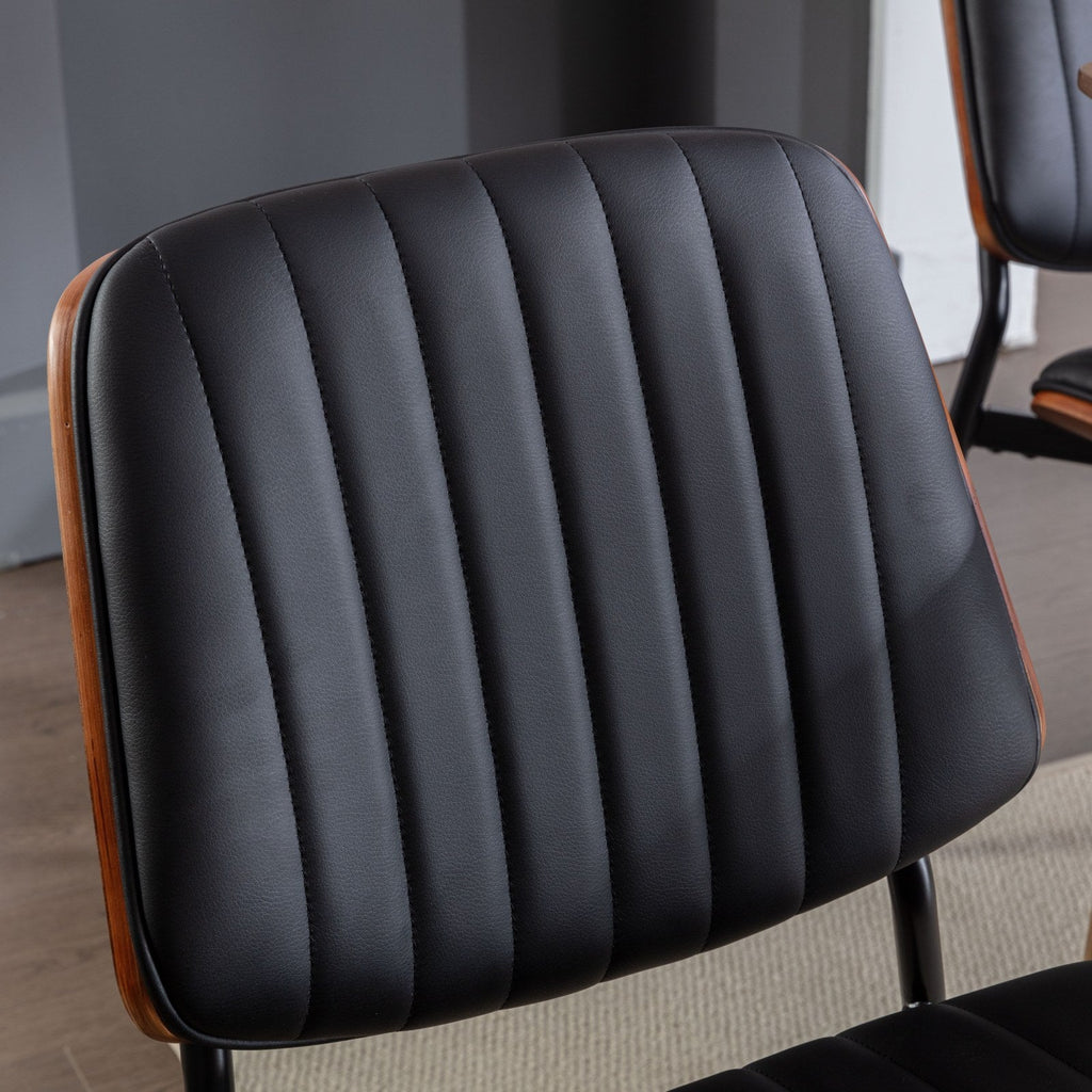 Dining Chairs Set of 2 Mid Century Modern Retro Faux Leather Chair with Walnut