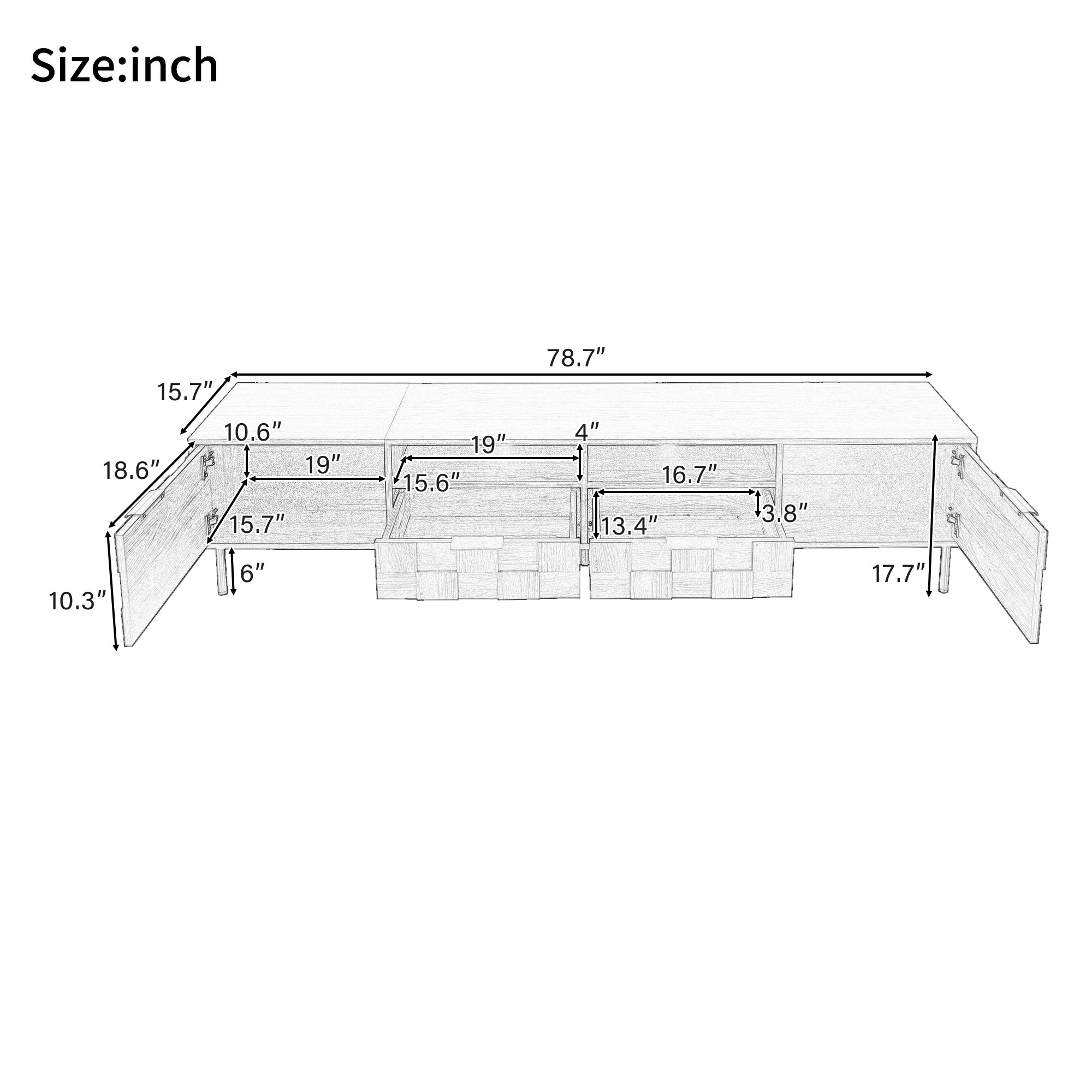 TV Stand Mid-Century Natural Particle Board 2-Drawer Open Storage Fits 85 In TV