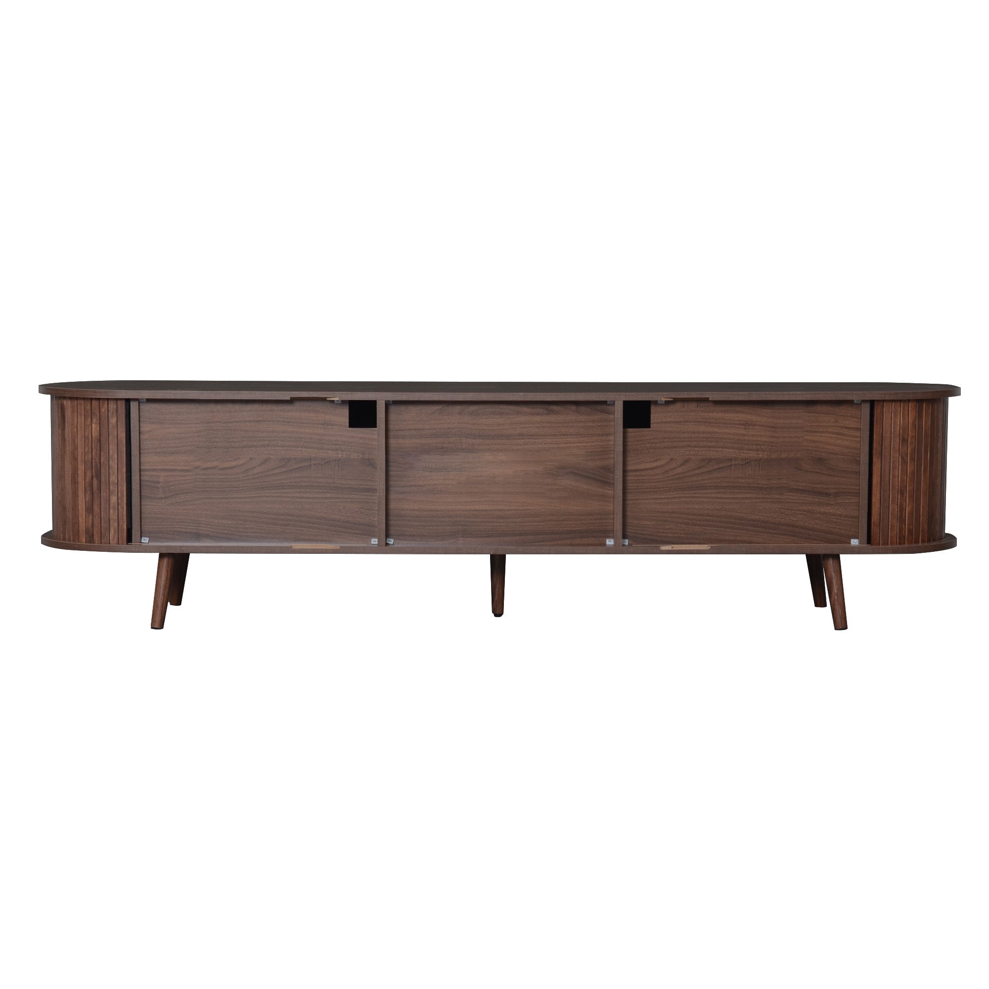 TV Stand Mid-Century Dark Brown Solid Wood Sliding Door Fits 80 In TV 70.8 In