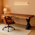 Solid Wood Desk Fifty Five Inch Wide Matte Brown Rustic Aged Oak