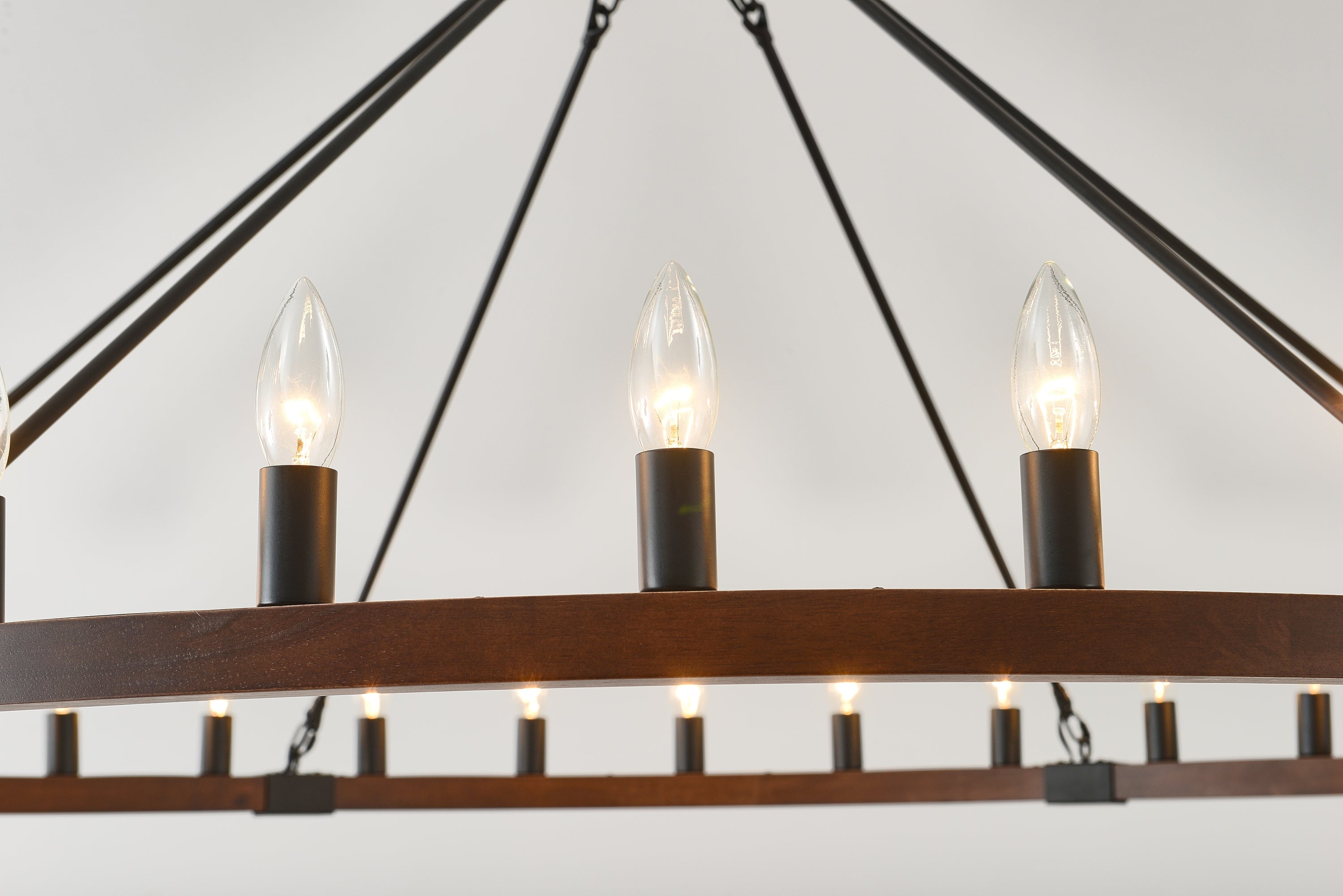 Chandelier Wood Wagon Wheel 20-Light Farmhouse Matte Black 39.3 In