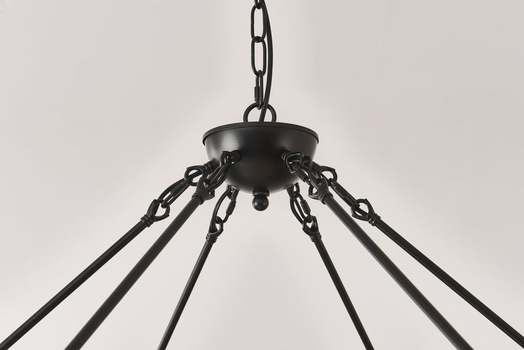 Chandelier Wood Wagon Wheel 20-Light Farmhouse Matte Black 39.3 In
