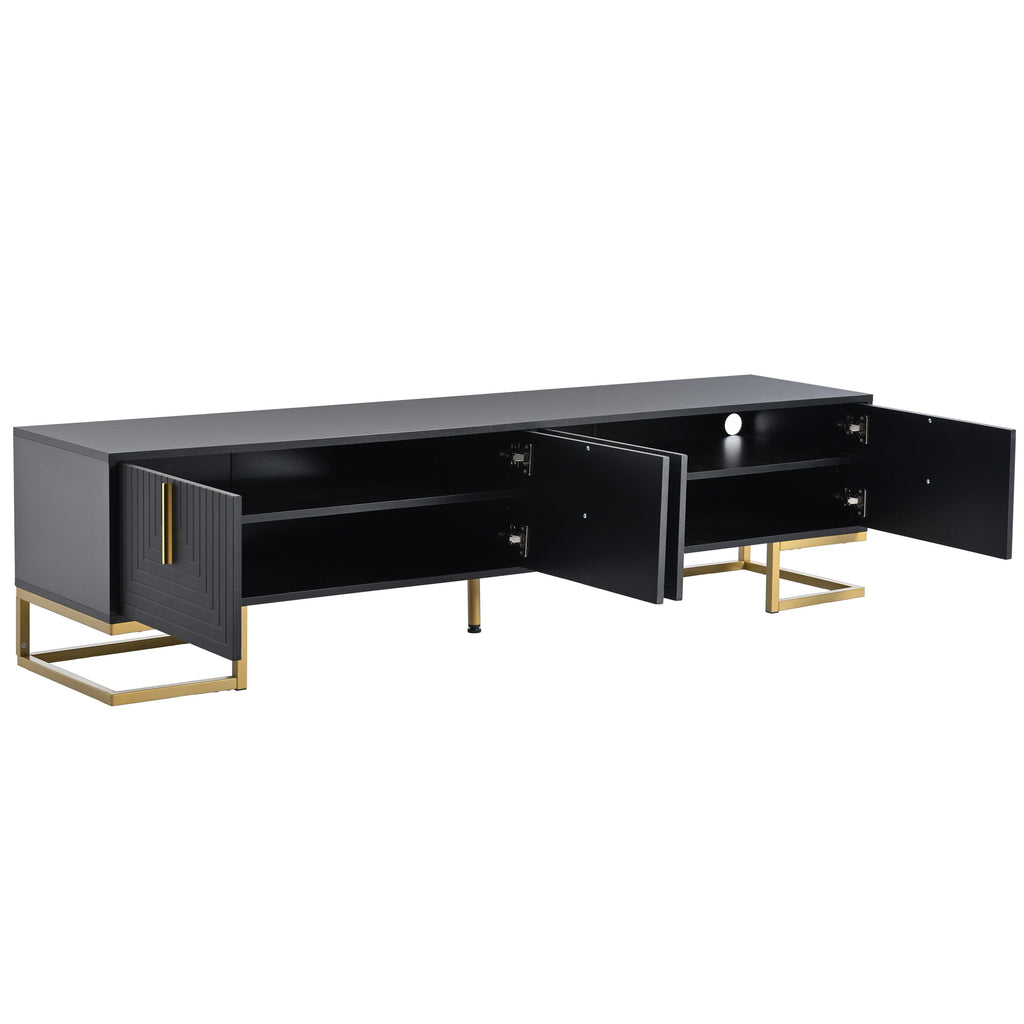 TV Stand Modern Black Gold Geometric Door MDF Adjustable Shelves Fits 80 In