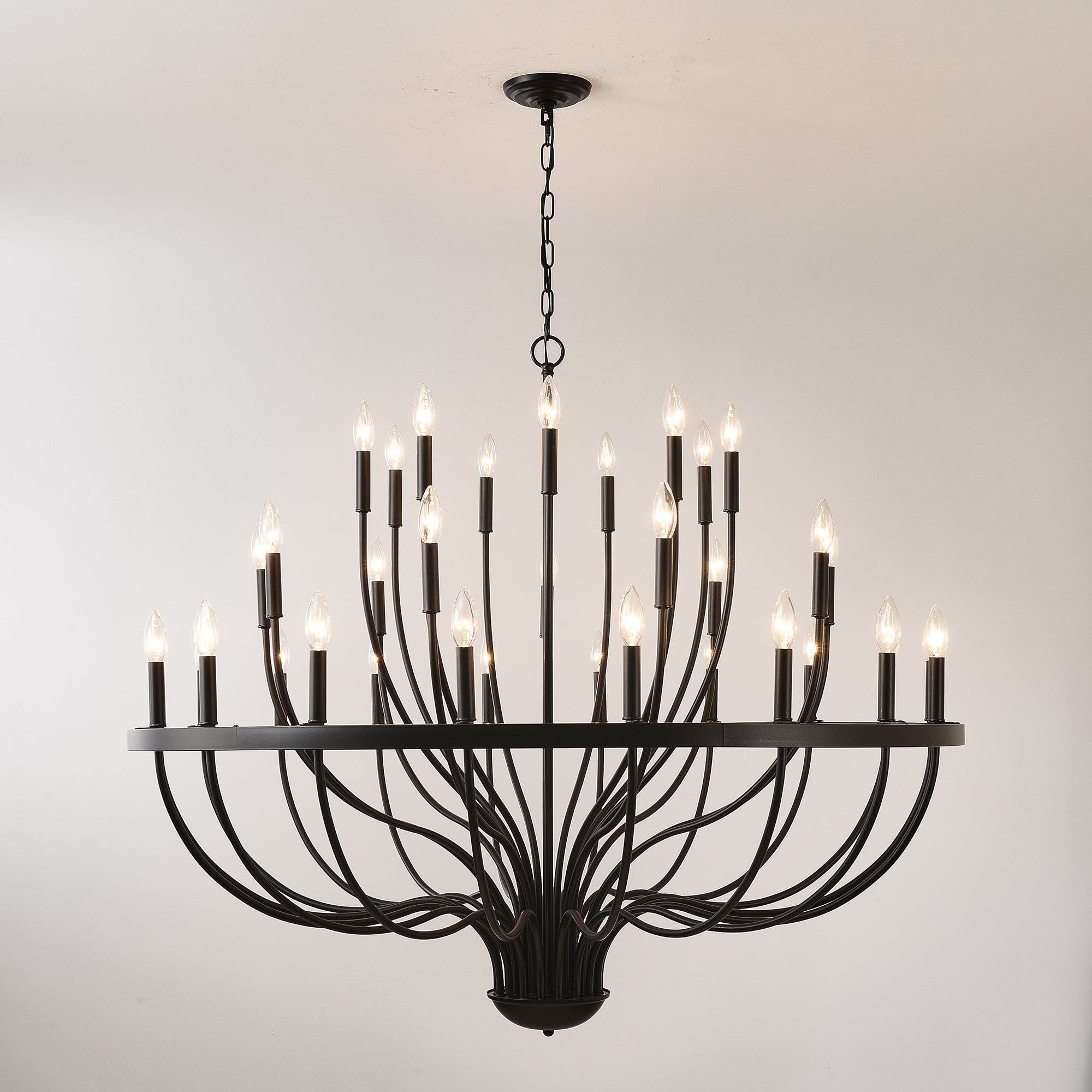 Chandelier 36-Light Black Industrial Iron Candle Farmhouse Pendant