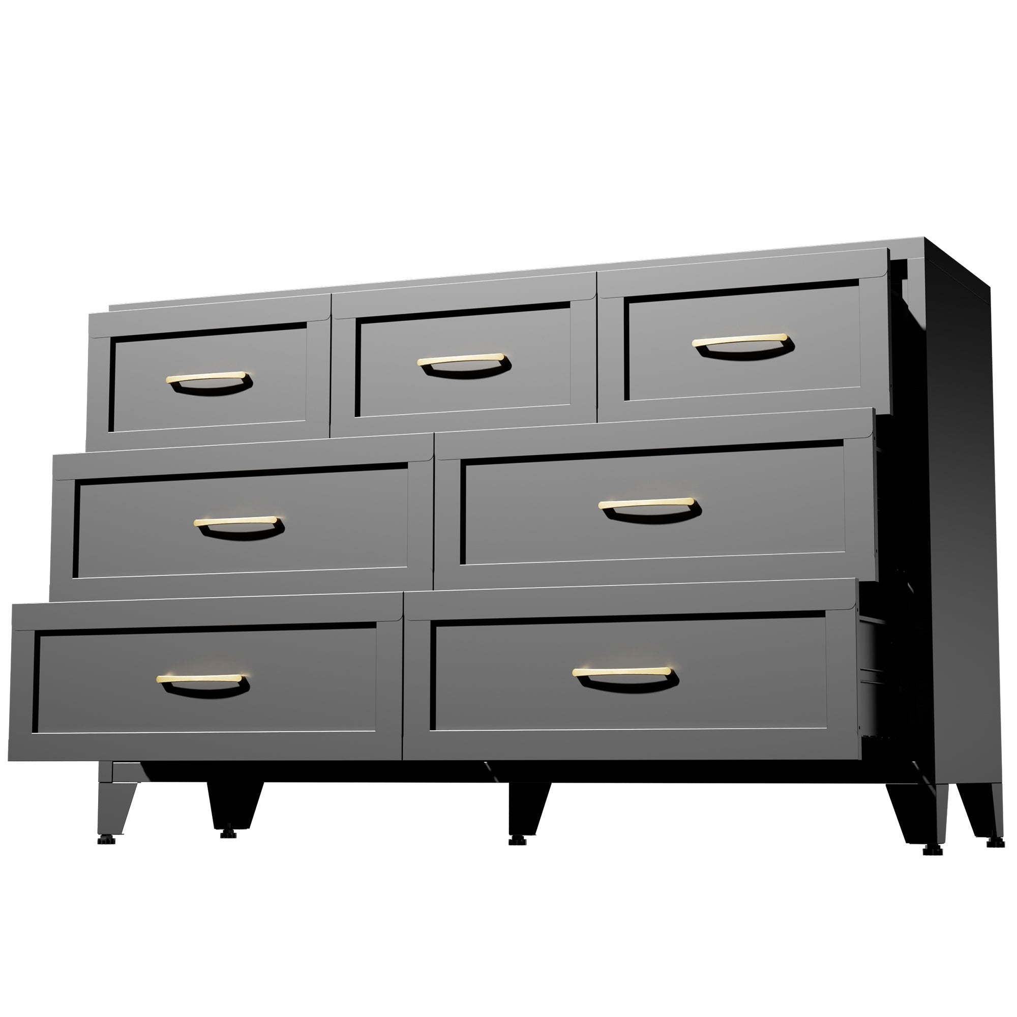 Dresser Low-Profile 7-Drawer Black Steel Smooth Glide 47.3x15.8x30.8 In