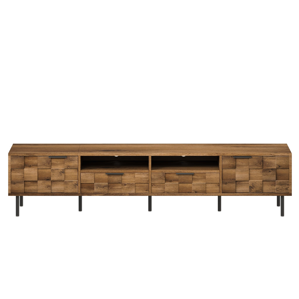 TV Stand Mid-Century Natural Particle Board 2-Drawer Open Storage Fits 85 In TV