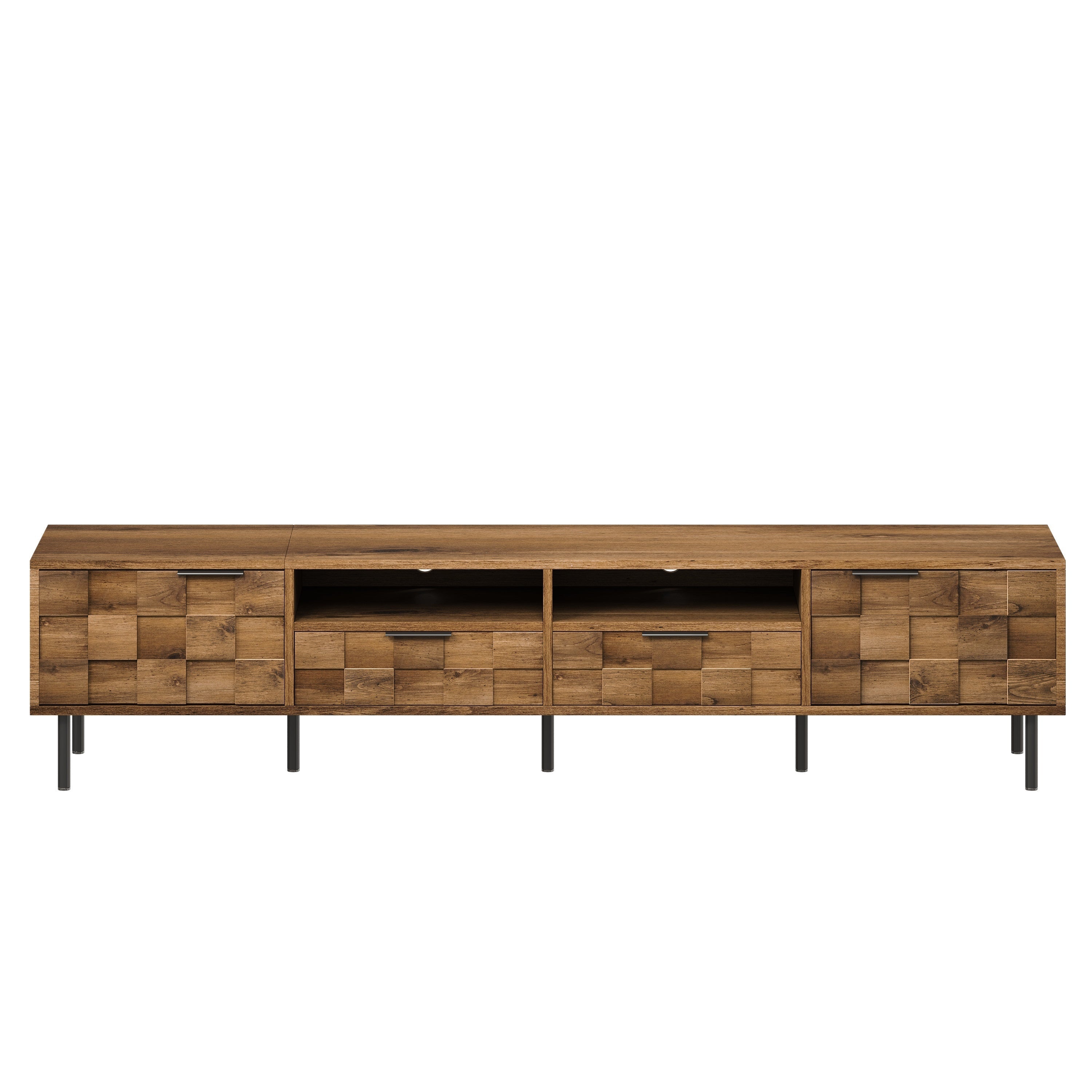TV Stand Mid-Century Natural Particle Board 2-Drawer Open Storage Fits 85 In TV