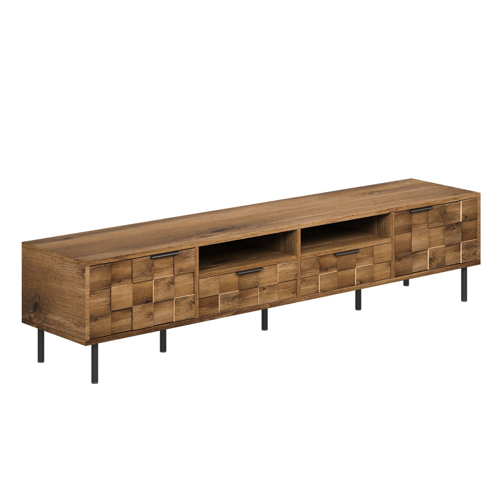 TV Stand Mid-Century Natural Particle Board 2-Drawer Open Storage Fits 85 In TV