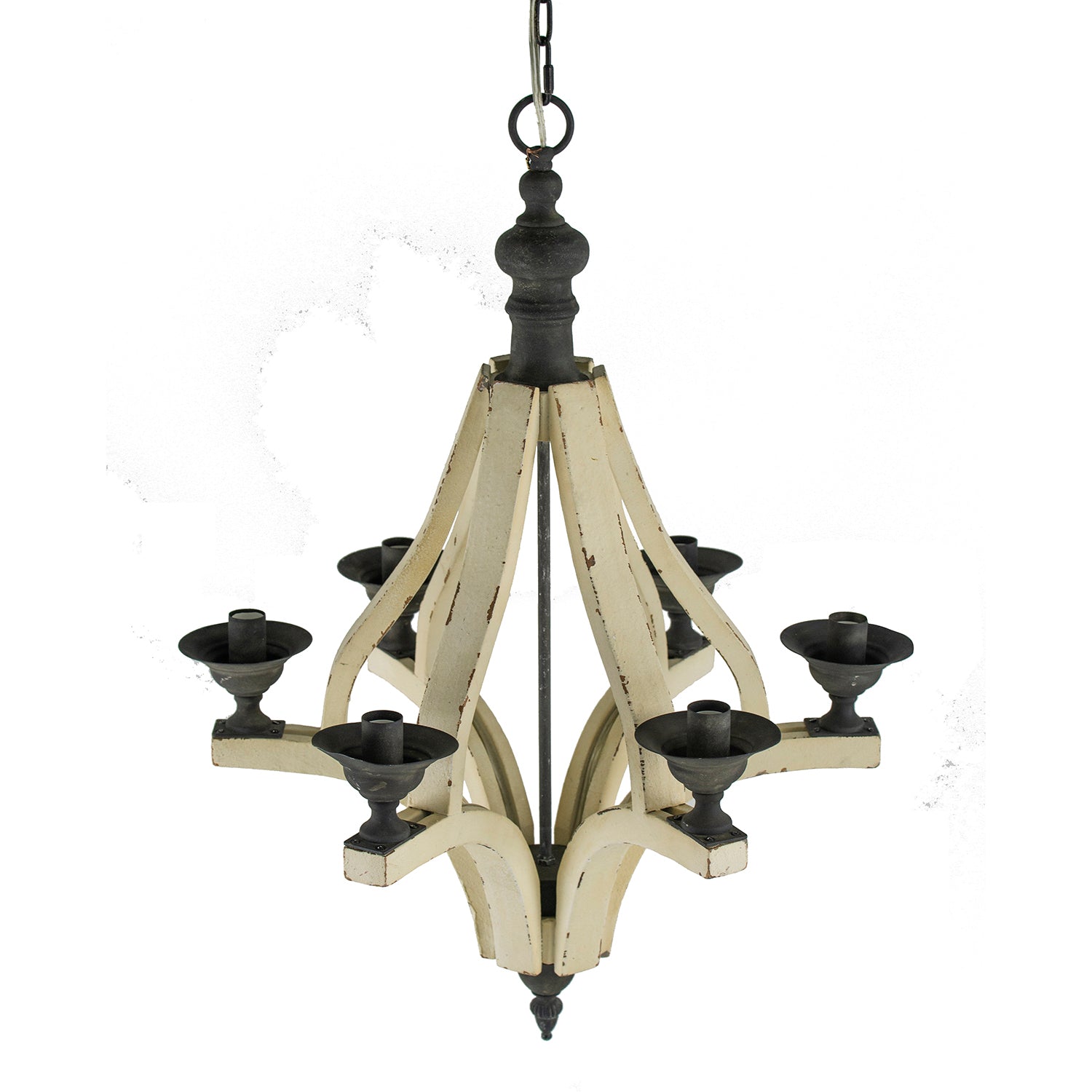 Chandelier 6-Light Wood Hanging Adjustable Chain Kitchen Dining