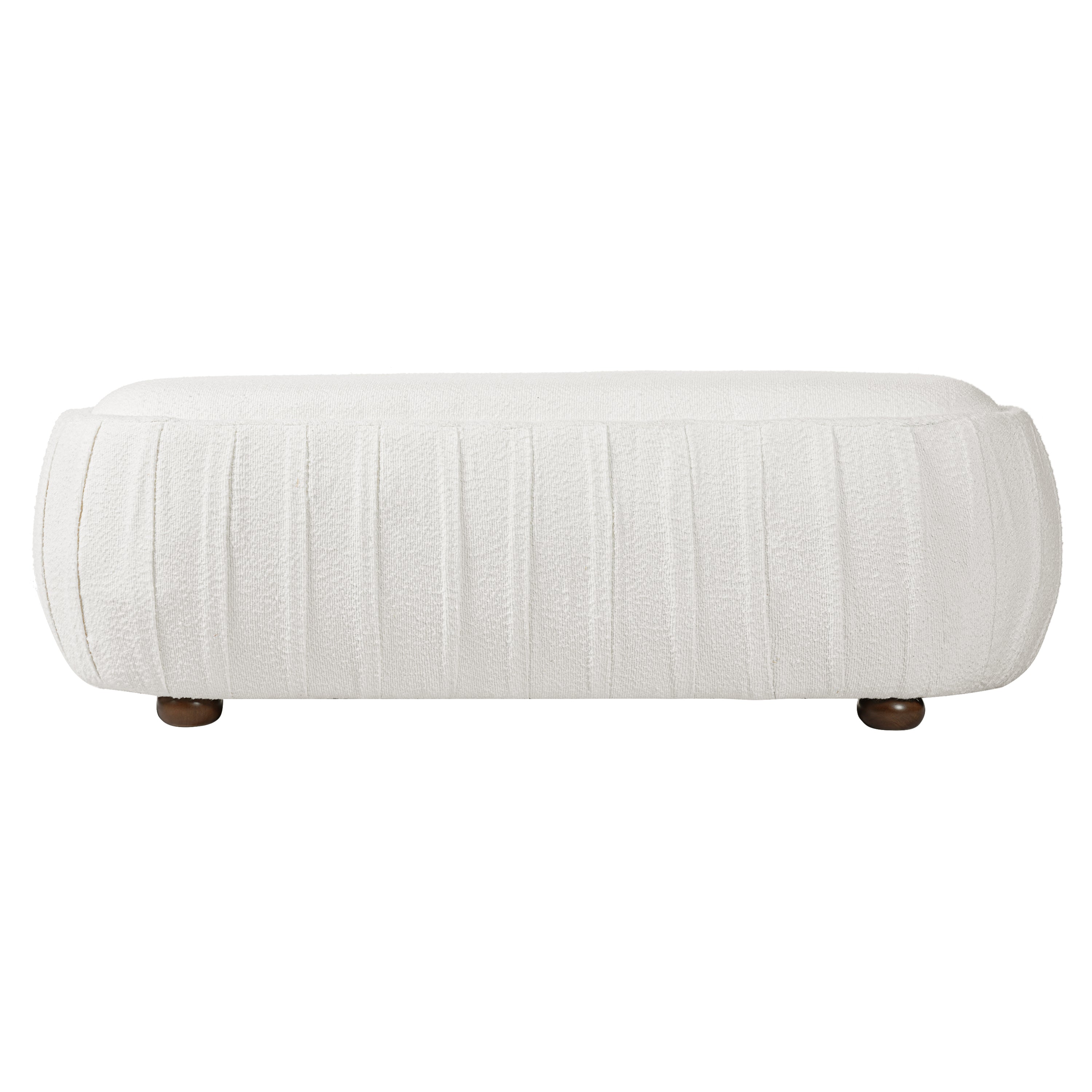 Upholstered Oval Ottoman White Boucle Fabric Rubberwood Legs