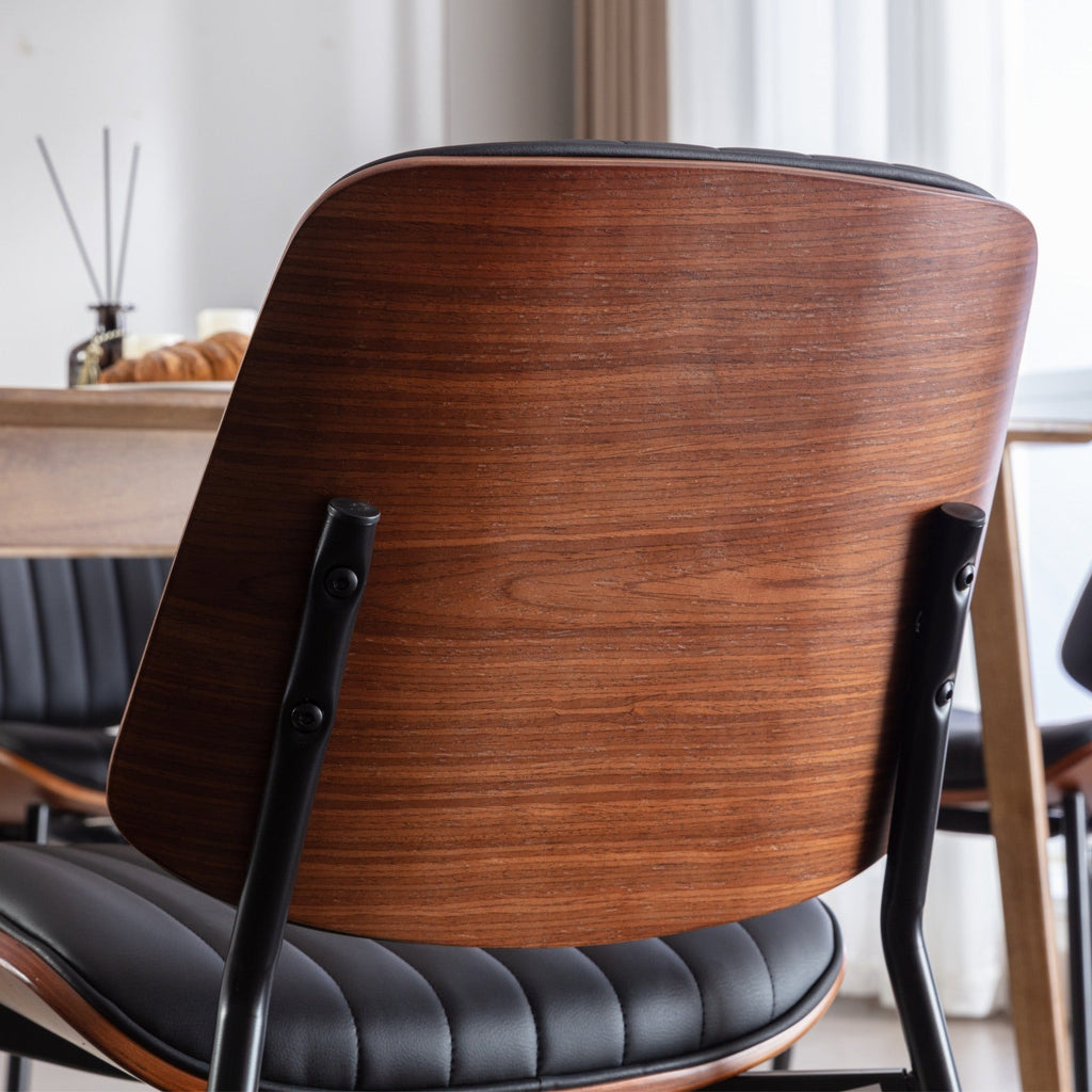 Dining Chairs Set of 2 Mid Century Modern Retro Faux Leather Chair with Walnut