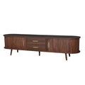 TV Stand Mid-Century Dark Brown Solid Wood Sliding Door Fits 80 In TV 70.8 In