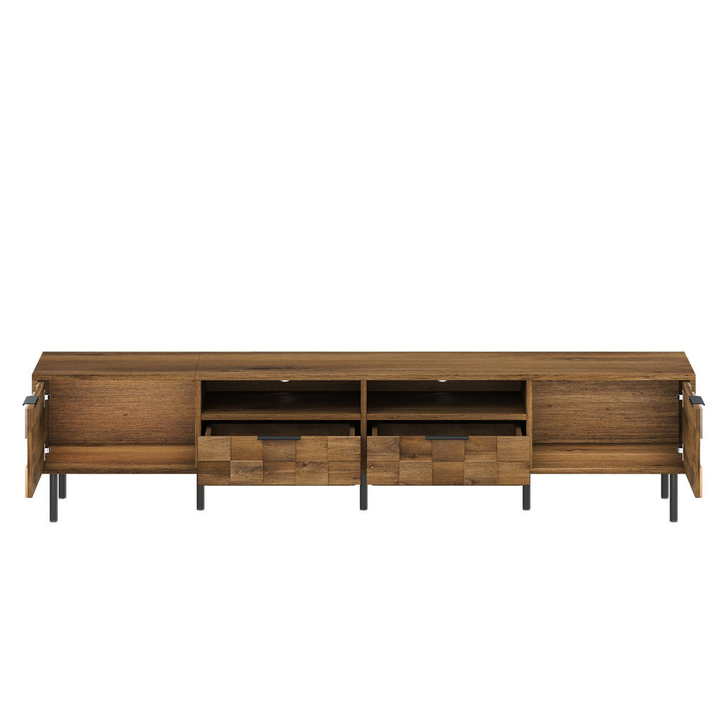 TV Stand Mid-Century Natural Particle Board 2-Drawer Open Storage Fits 85 In TV