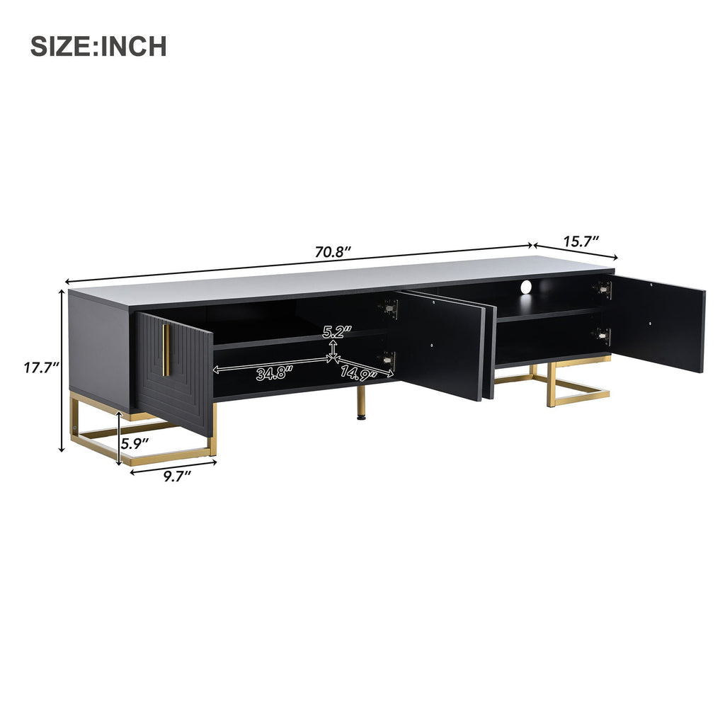 TV Stand Modern Black Gold Geometric Door MDF Adjustable Shelves Fits 80 In