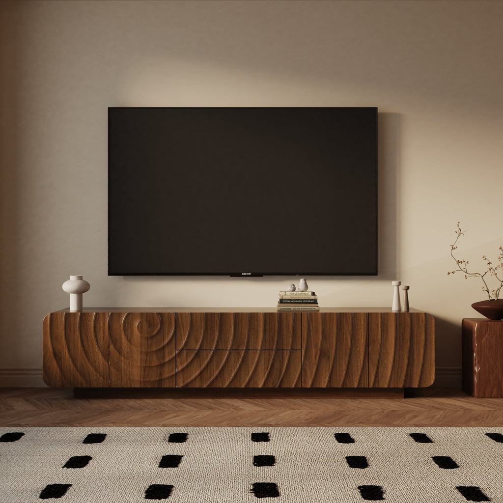 Mid-Century Walnut TV Stand Floating Base for 85" TVs