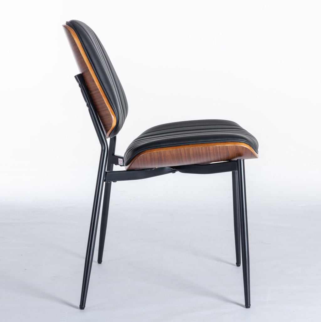 Dining Chairs Set of 2 Mid Century Modern Retro Faux Leather Chair with Walnut