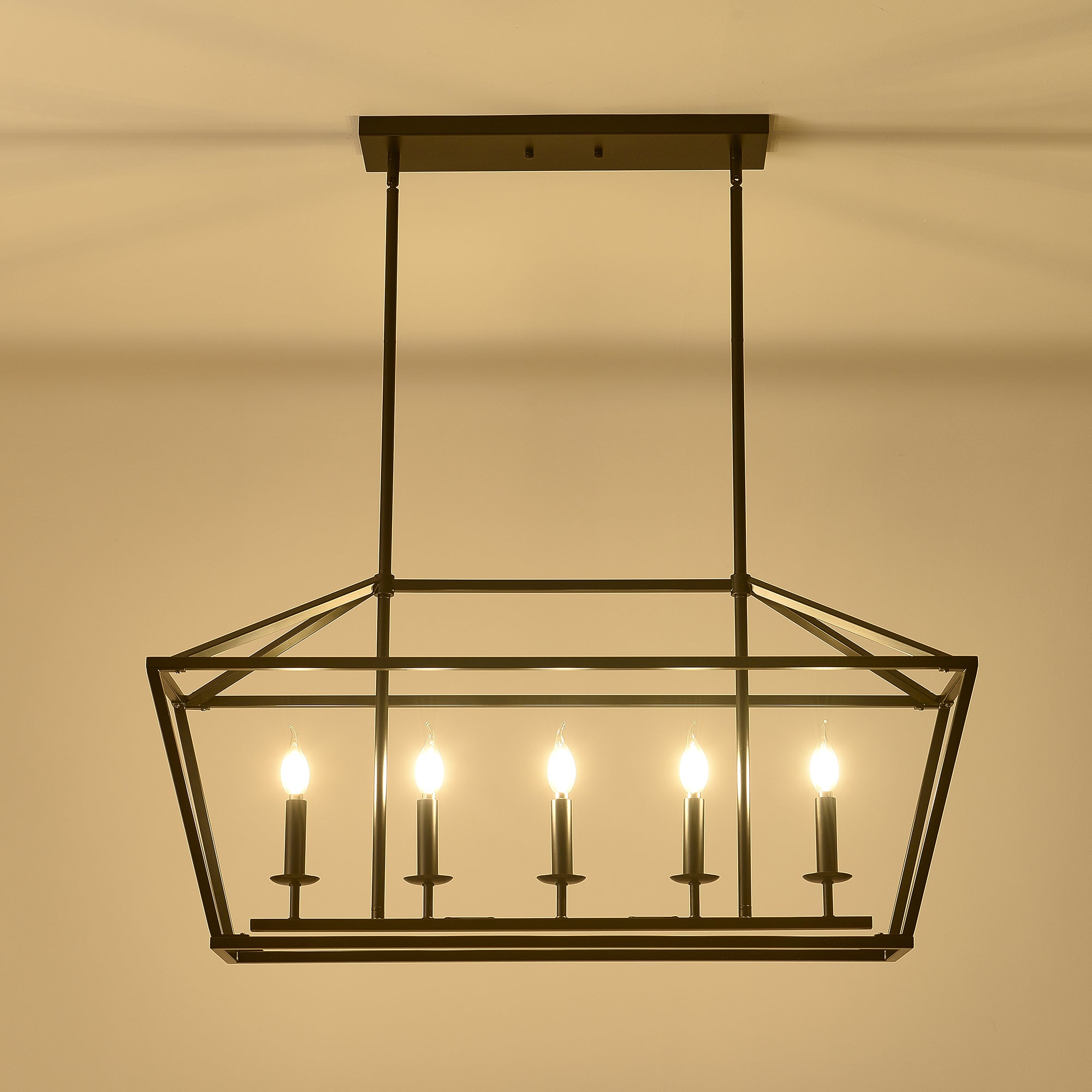 Chandelier Industrial Linear 5-Light Matte Black Metal Pendant 39 In