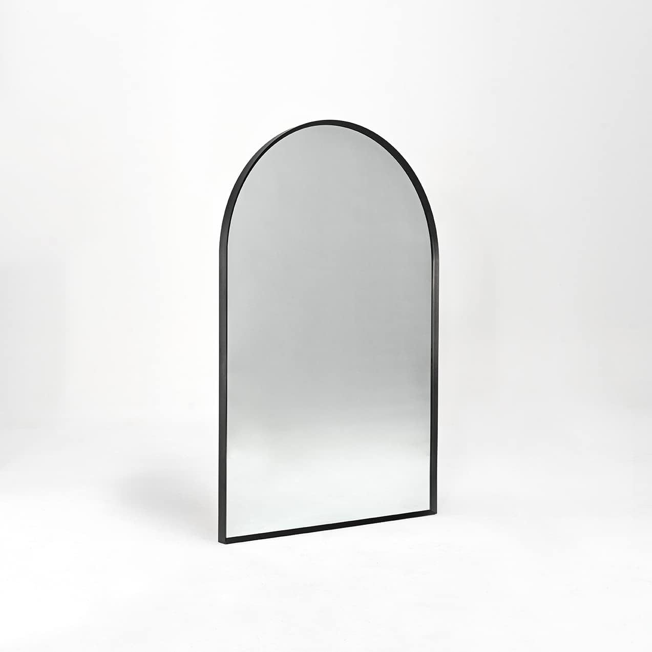 Wall Mirror Arched Aluminum Frame Black 24x36 In Shatterproof Film